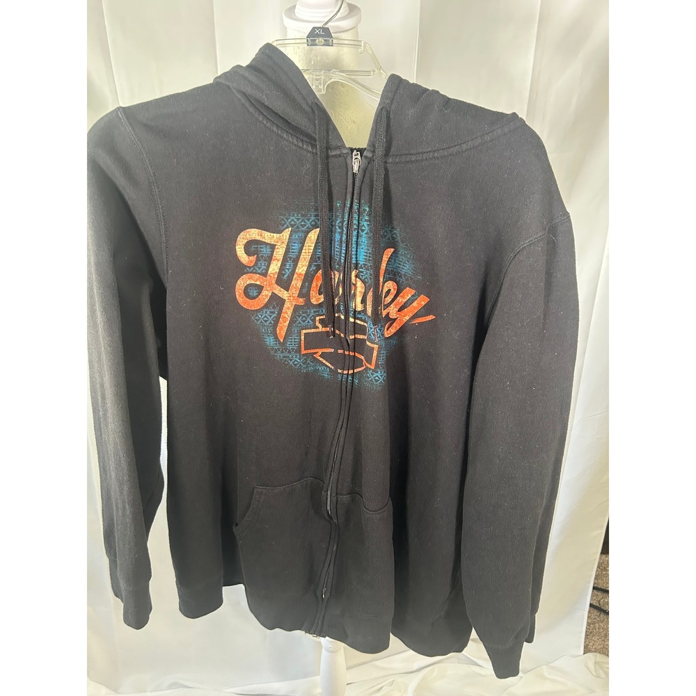Harley Davidson Motorcycles Black Zip Up Hoodie 1X Graphic Print